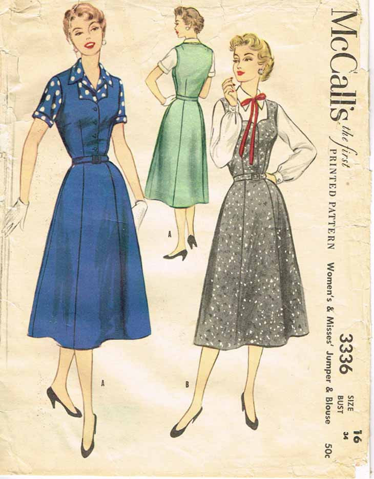 1950s Vintage McCalls Sewing Pattern 3336 Uncut Misses Jumper Dress Si ...