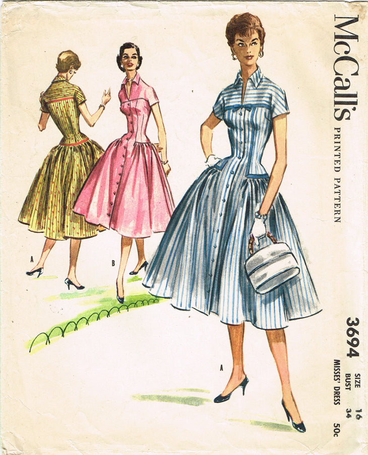 1950s Vintage McCalls Sewing Pattern 3694 Uncut Misses Dress Sz 34 B ...