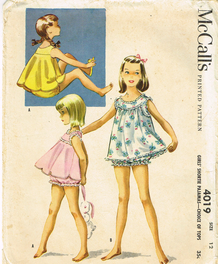 1950s Original Vintage McCalls Pattern 4019 Girls Shortie Pajamas Sz12 ...