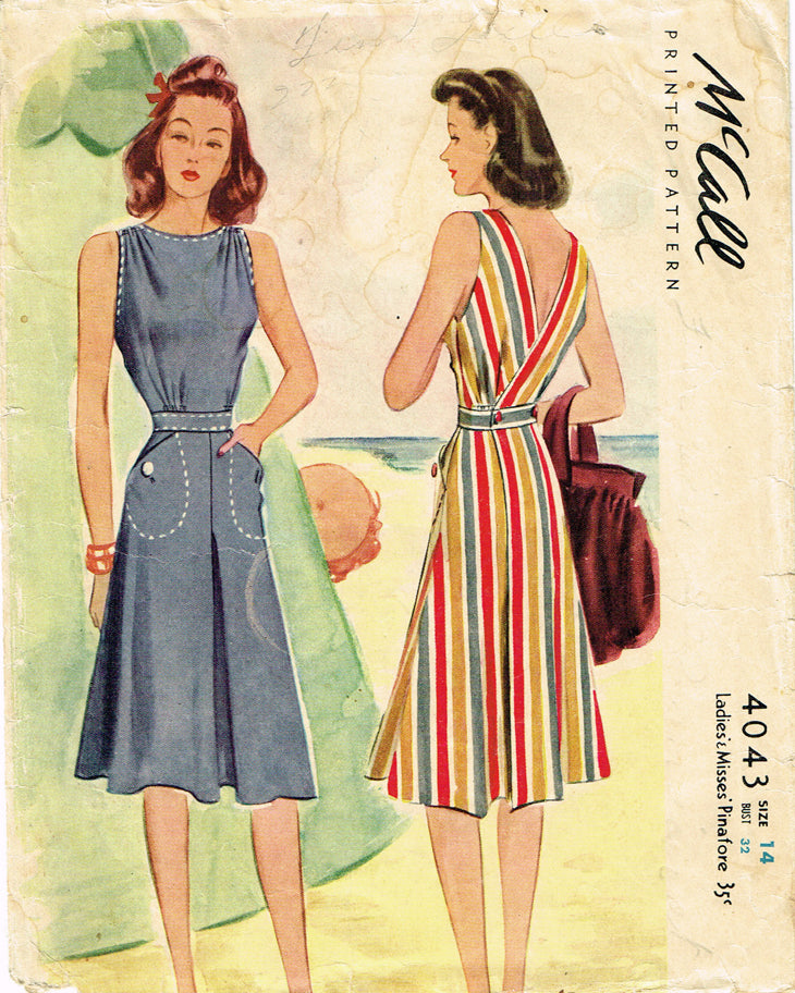 1940s Vintage Mccall Sewing Pattern 4043 Wwii Misses Sun Dress Sz 32 B Vintage4me2 