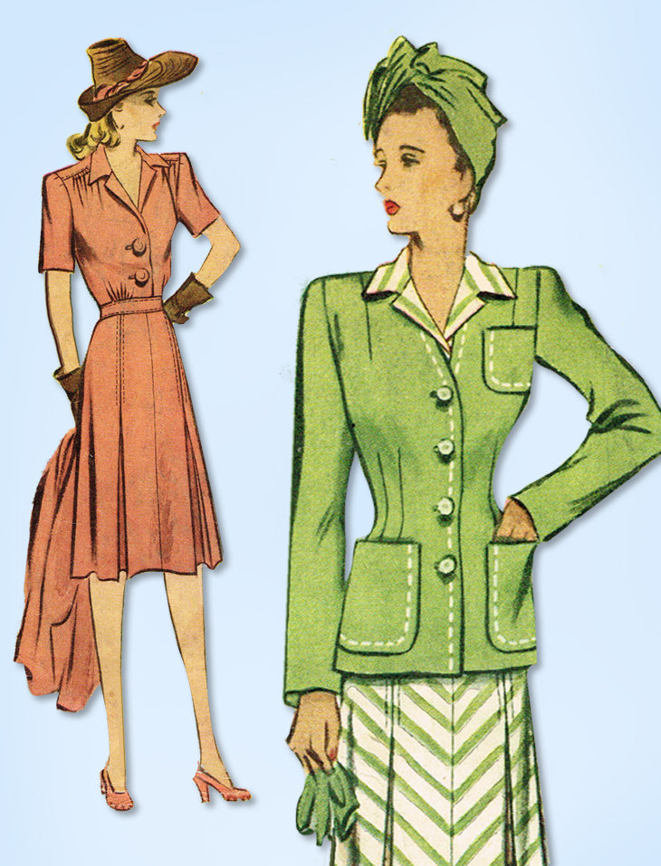 1940s Original Vintage McCall Pattern 4643 WWII Misses Dress & Jacket ...