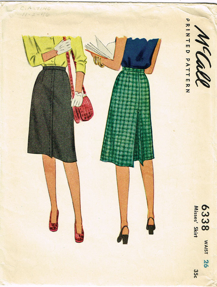1940s Vintage McCall Sewing Pattern 6338 WWII Misses Day Skirt Size 26 ...