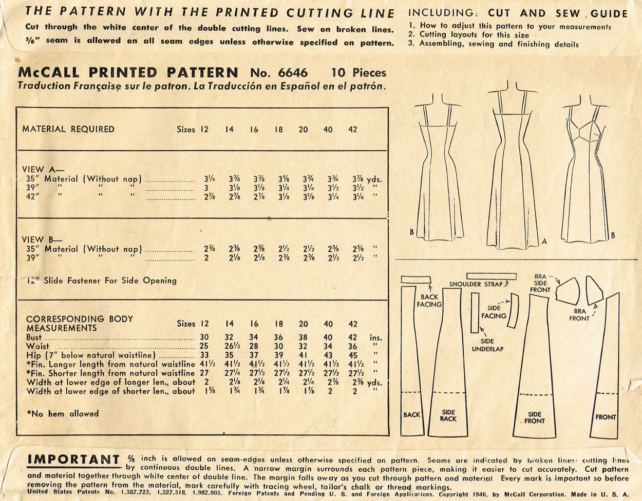 1940s Vintage McCall Sewing Pattern 6646 Misses Slip with Bra Top Size ...