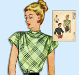 1940s Vintage McCall Sewing Pattern 6690 Misses Back Button Blouse Size 32 Bust