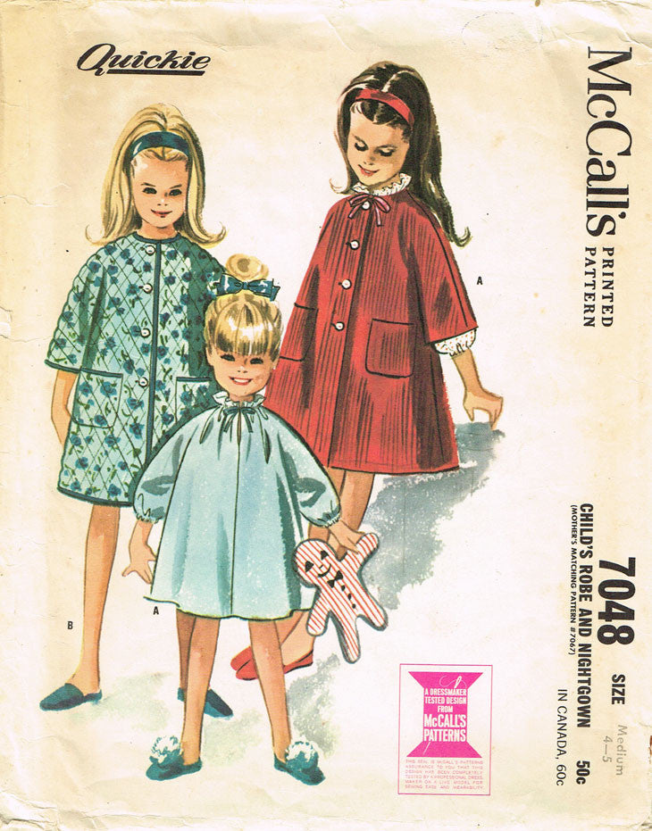 1960s Vintage McCalls Sewing Pattern 7048 Toddler Girls Nighty & Robe ...