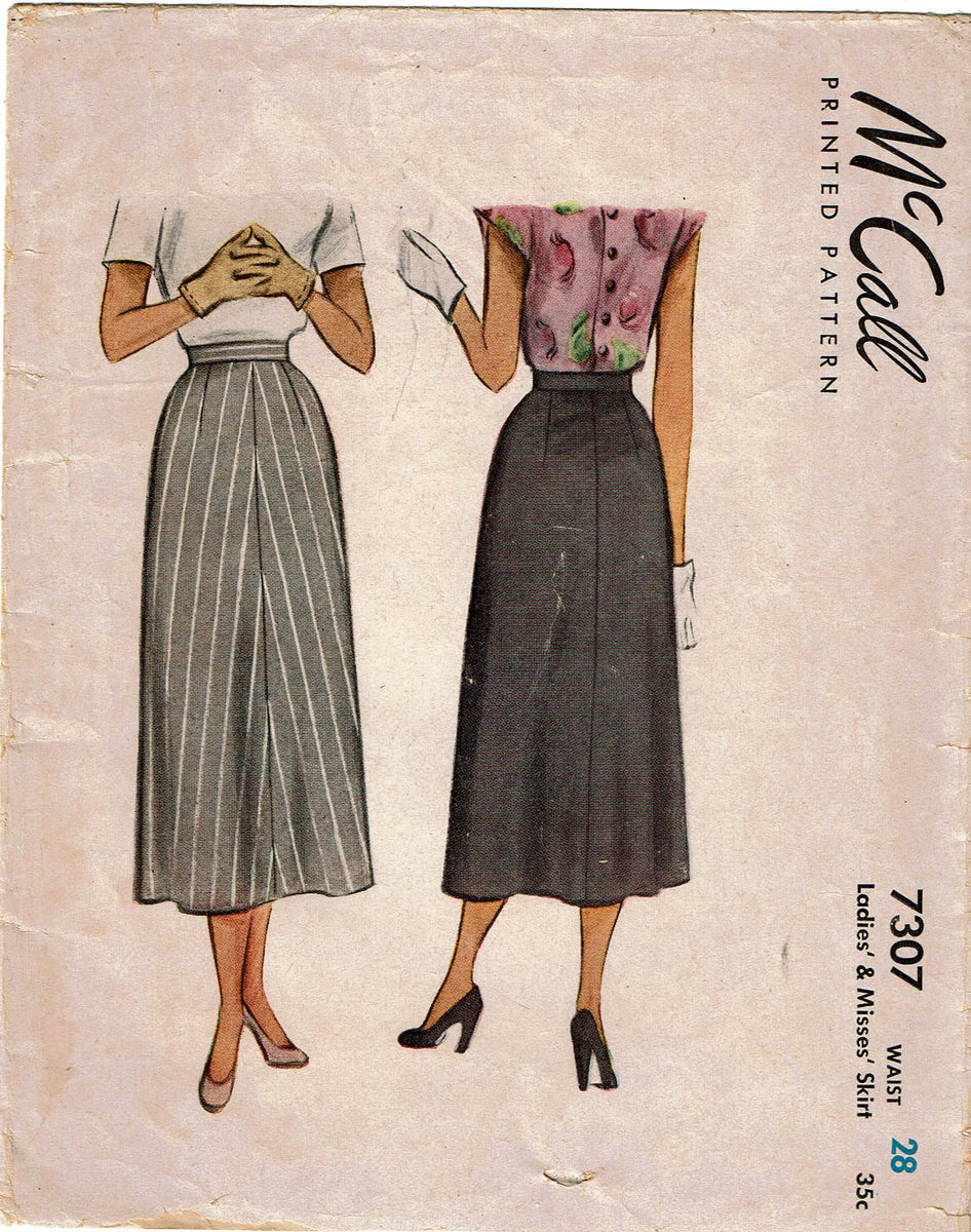 1940s Vintage McCall Sewing Pattern 7307 Classic WWII Misses Day Skirt ...