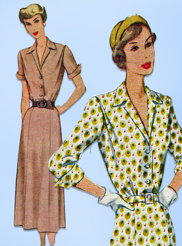 1940s Vintage McCall Sewing Pattern 7603 Plus Size Shirtwaist Dress ...