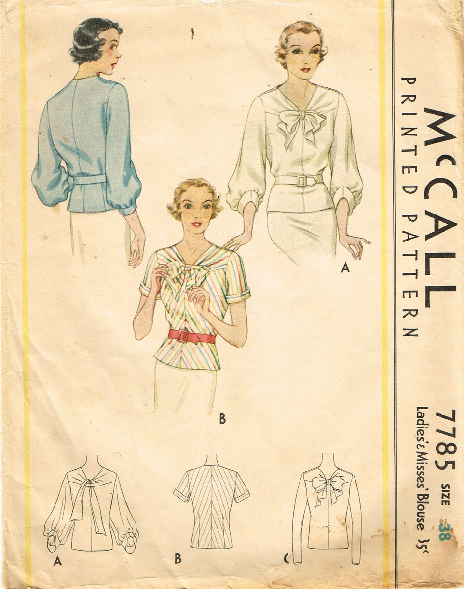 McCall 7785: 1930s Misses Bias Blouse Size 38 B Vintage Sewing Pattern ...