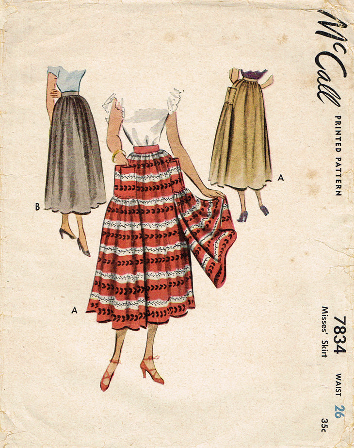 1940s Vintage McCall Sewing Pattern 7834 Misses Skirt with Side Panel ...