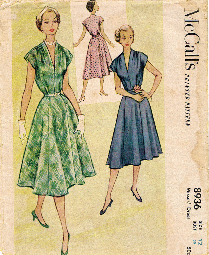 1950s Vintage McCalls Sewing Pattern 8936 Charming Misses Day Dress ...