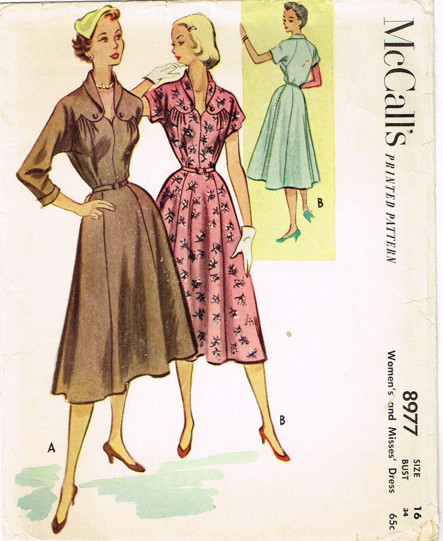 1950s Vintage McCall's Sewing Pattern 8977 Misses Street Dress Sz 34 B ...
