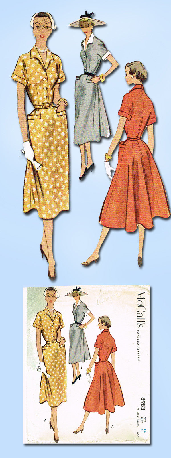 1950s Vintage Mccalls Sewing Pattern 8983 Uncut Misses Day Dress Size Vintage4me2 