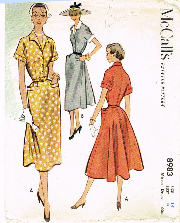 1950s Vintage McCalls Sewing Pattern 8983 Uncut Misses Day Dress Size ...