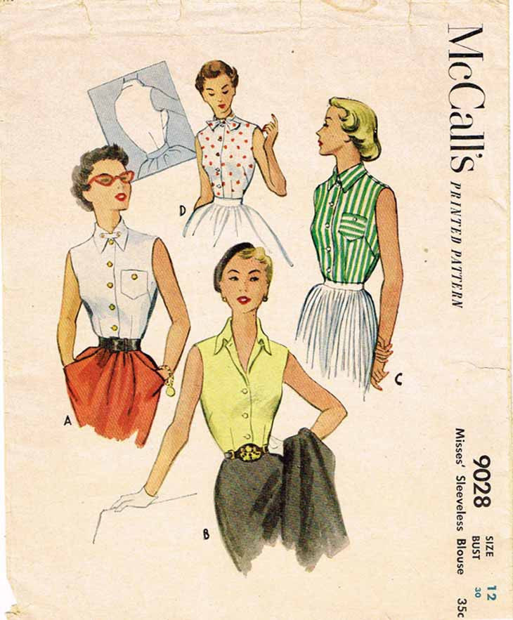 1950s Vintage McCalls Sewing Pattern 9028 Misses Sleeveless Summer Blo ...