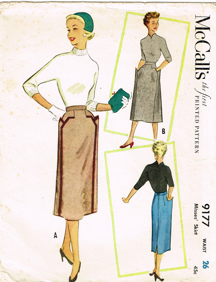1950s Original Vintage McCalls Pattern 9177 Misses Skirt Sz 26 Waist ...