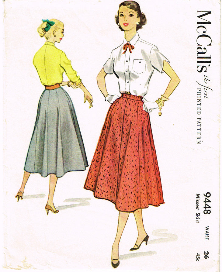 1950s Vintage McCalls Sewing Pattern 9448 Misses 8 Gore Day Skirt Size ...