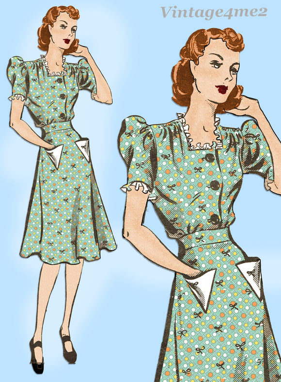 Marian Martin 9187: 1940s Misses WWII Dress 32B Vintage Sewing Pattern ...
