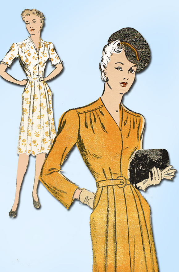 1940s Vintage New York Sewing Pattern 563 Misses WWII Street Dress Siz ...