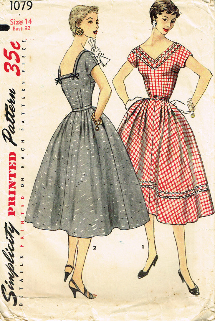 1950s Original Vintage Simplicity Pattern 1079 Misses Cocktail Dress ...