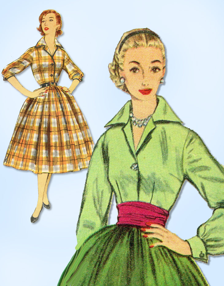1950s Original Vintage Simplicity Pattern 1241 Misses Shirtwaist Dress ...