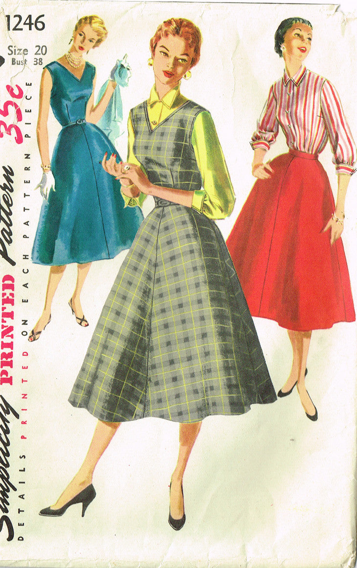 1950s Vintage Simplicity Sewing Pattern 1246 Misses Dress and Jumper S ...