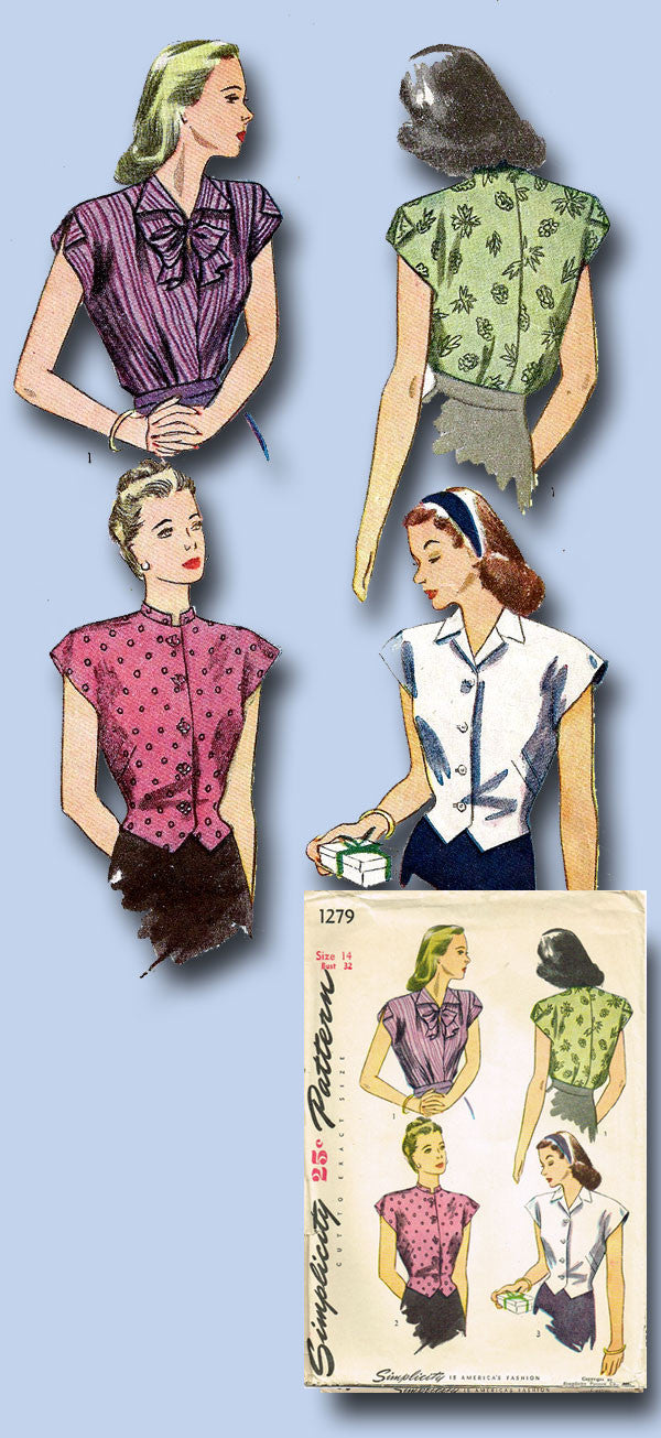 1940s Vintage Misses WWII Blouse Uncut 1945 Simplicity Sewing Pattern ...