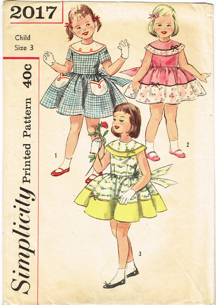 1950s Vintage Simplicity Sewing Pattern 2017 Toddler Girls Sun Dress ...