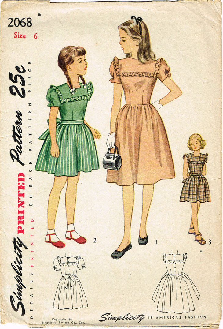 1940s Vintage Simplicity Sewing Pattern 2068 WWII Toddler Girls Dress ...