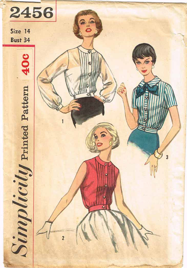 1950s Vintage Simplicity Sewing Pattern 2456 Uncut Misses Tucked Blous ...