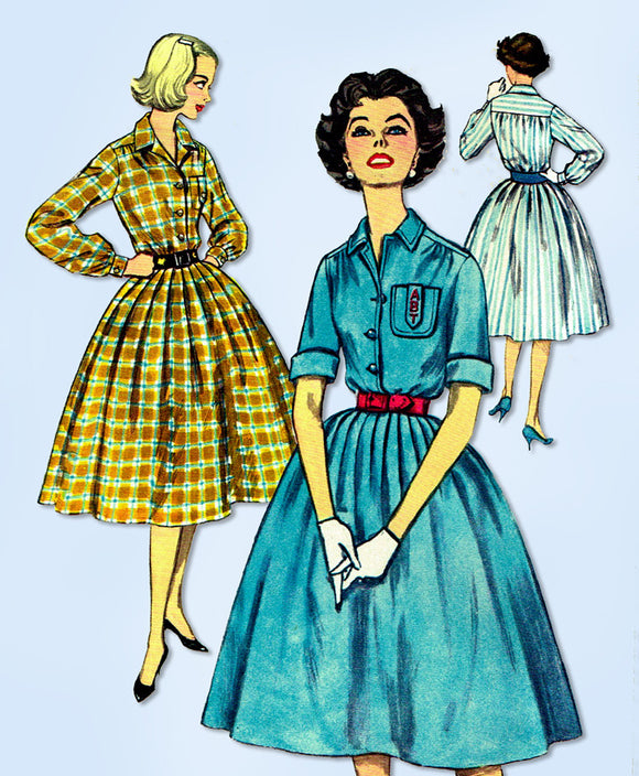 1950s Vintage Simplicity Sewing Pattern 2627 Misses Shirtwaist Dress S ...