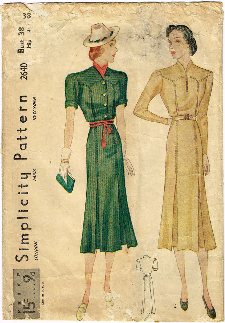 1930s Original Vintage Simplicity Pattern 2640 Uncut Misses Dress 38B ...