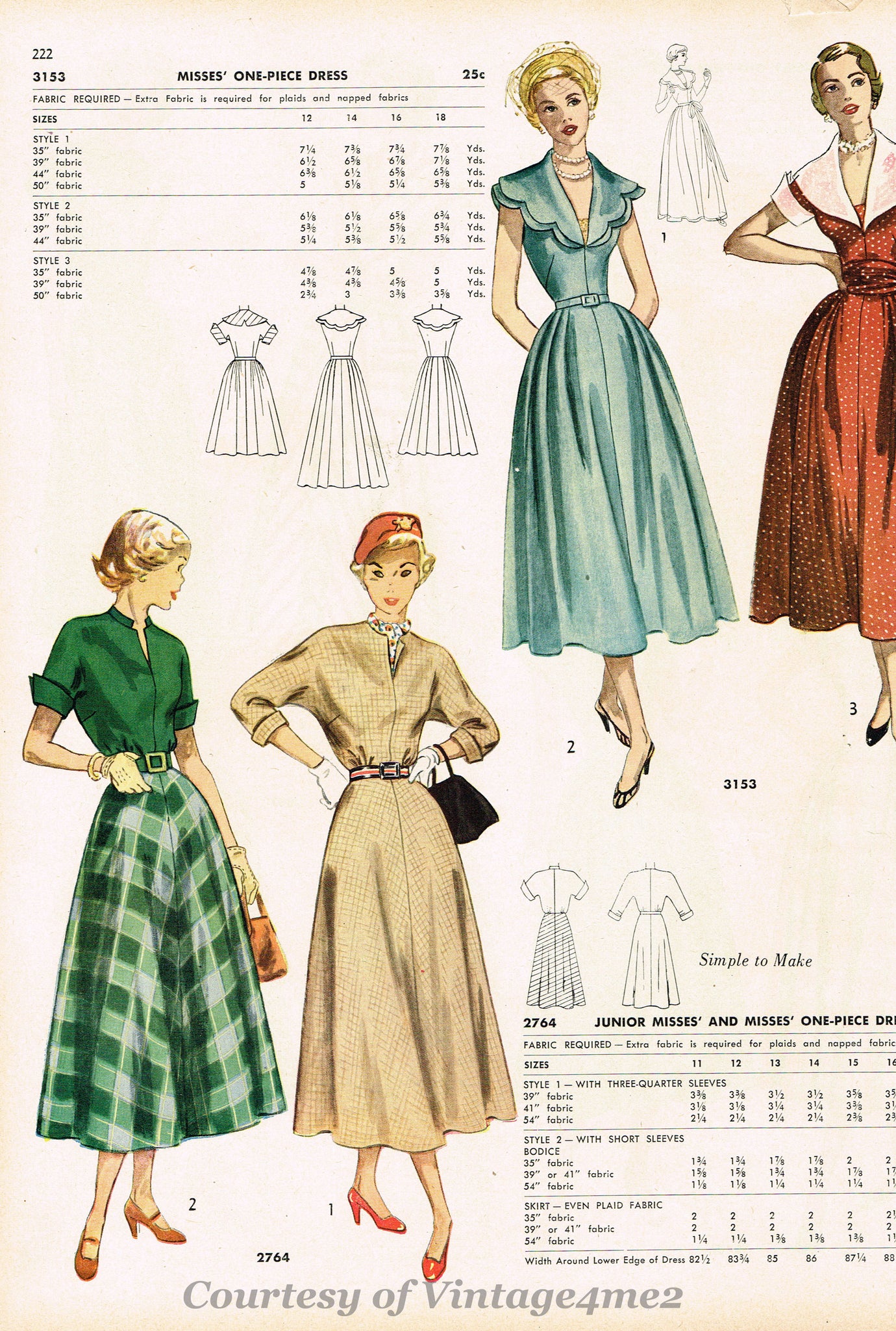 1940s Original Vintage Simplicity Pattern 2764 Misses Easy Dress 31B ...