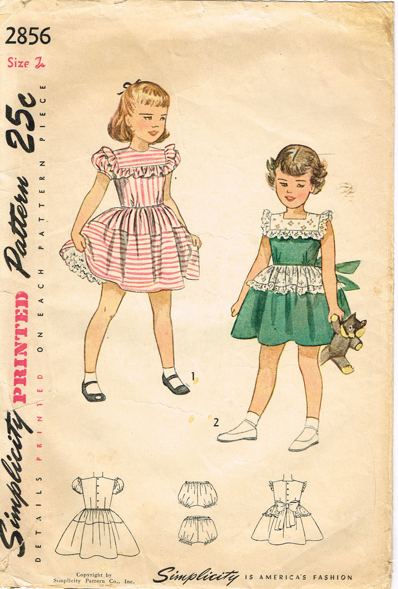 Simplicity 2856: 1940s Toddler Girls Dress Sz 2 Vintage Sewing Pattern ...