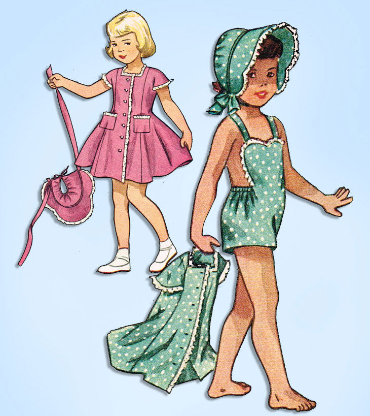 1940s Vintage Simplicity Sewing Pattern 2890 Baby Girls Sun Suit Sz 2 ...