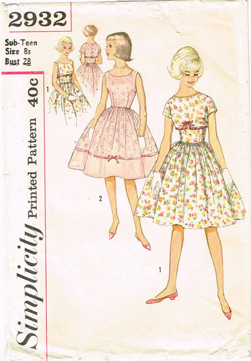 1950s Vintage Simplicity Sewing Pattern 2932 Sub Teen Girls Sun Dress ...