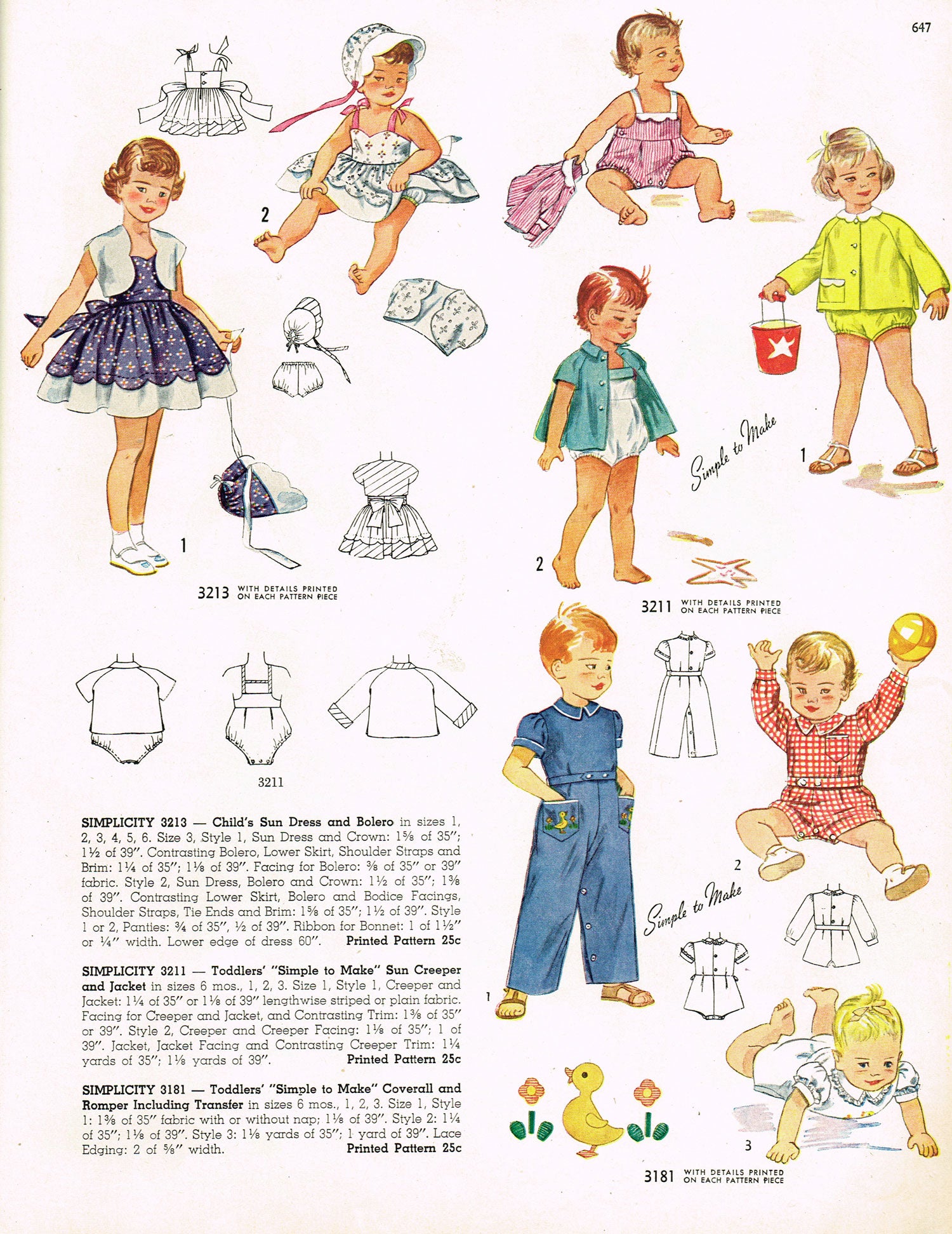 1950s Vintage Simplicity Sewing Pattern 3181 Baby Boys Romper Size 1 ...
