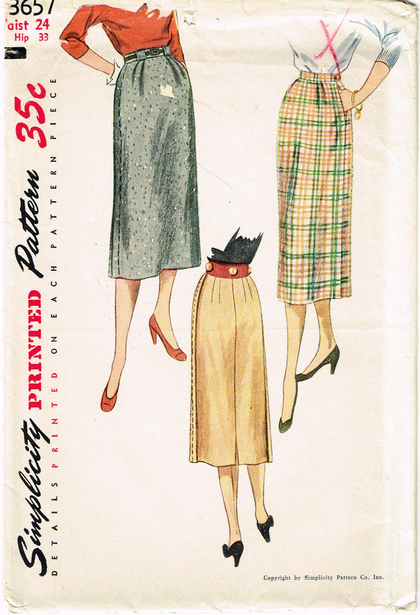 1950s Original Vintage Simplicity Sewing Pattern 3657 Misses Skirt 24W ...