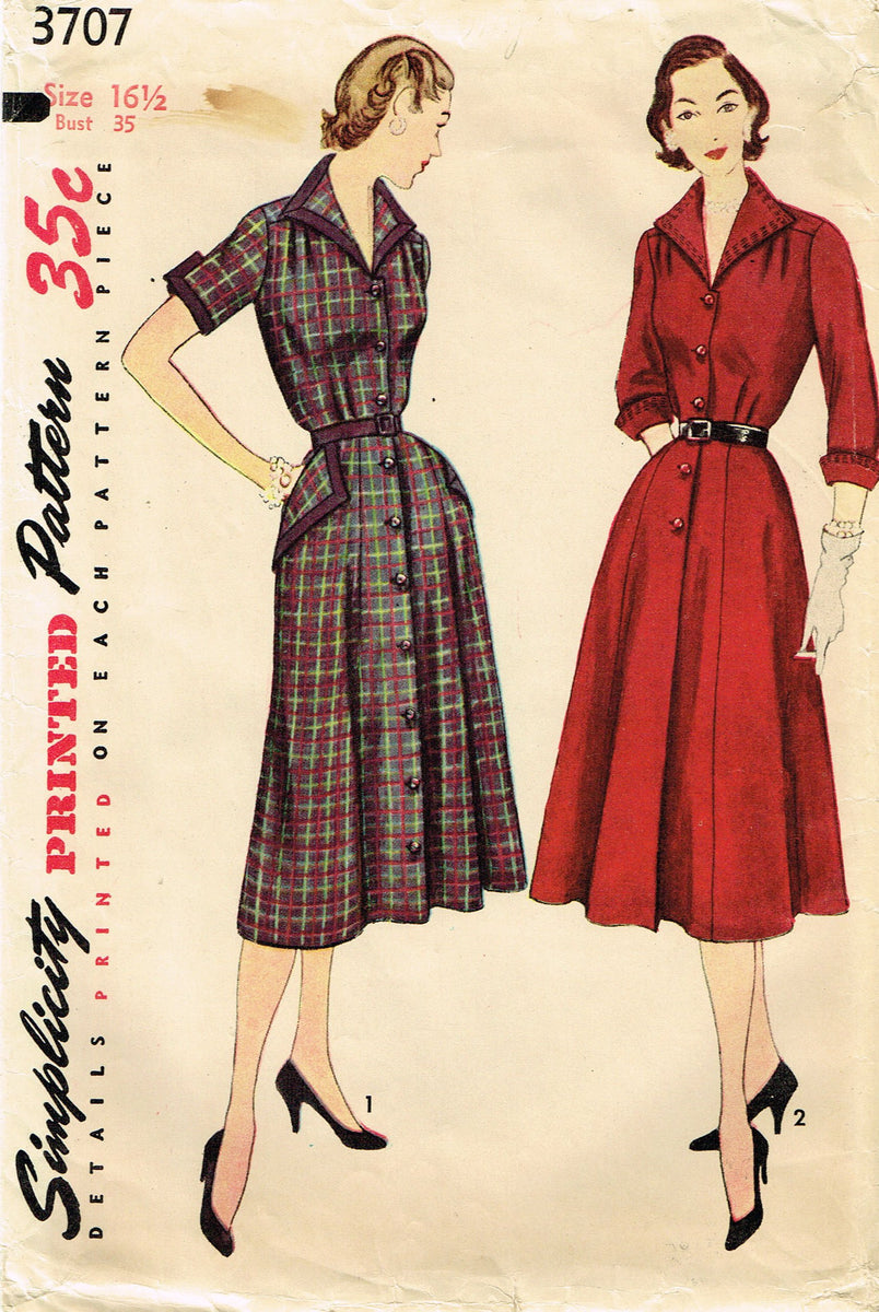 1950s Vintage Simplicity Sewing Pattern 3707 Misses Street Dress 35 B ...