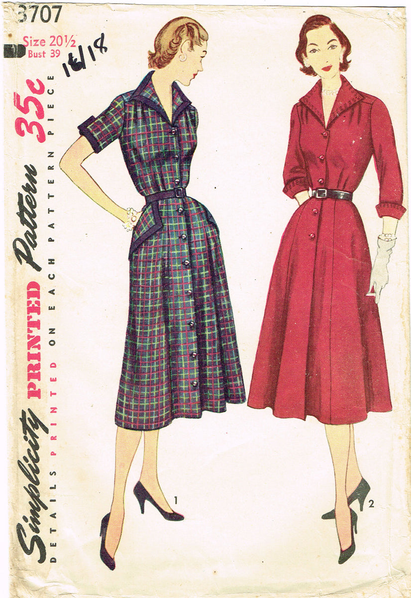 1950s Simplicity Sewing Pattern 3707 Uncut Misses Street Dress 39 B ...