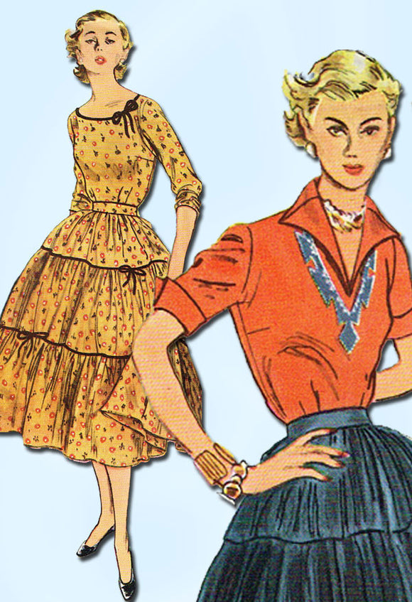 1950s Vintage Simplicity Sewing Pattern 3978 FF Misses 2 PC Squaw Dres ...