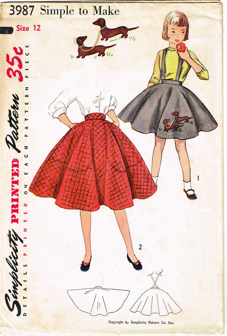 1950s Vintage Simplicity Sewing Pattern 3987 Uncut Easy Girls Poodle S ...