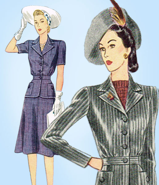 1940s Vintage Simplicity Sewing Pattern 4075 Misses WWII 2 PC Suit 34B ...