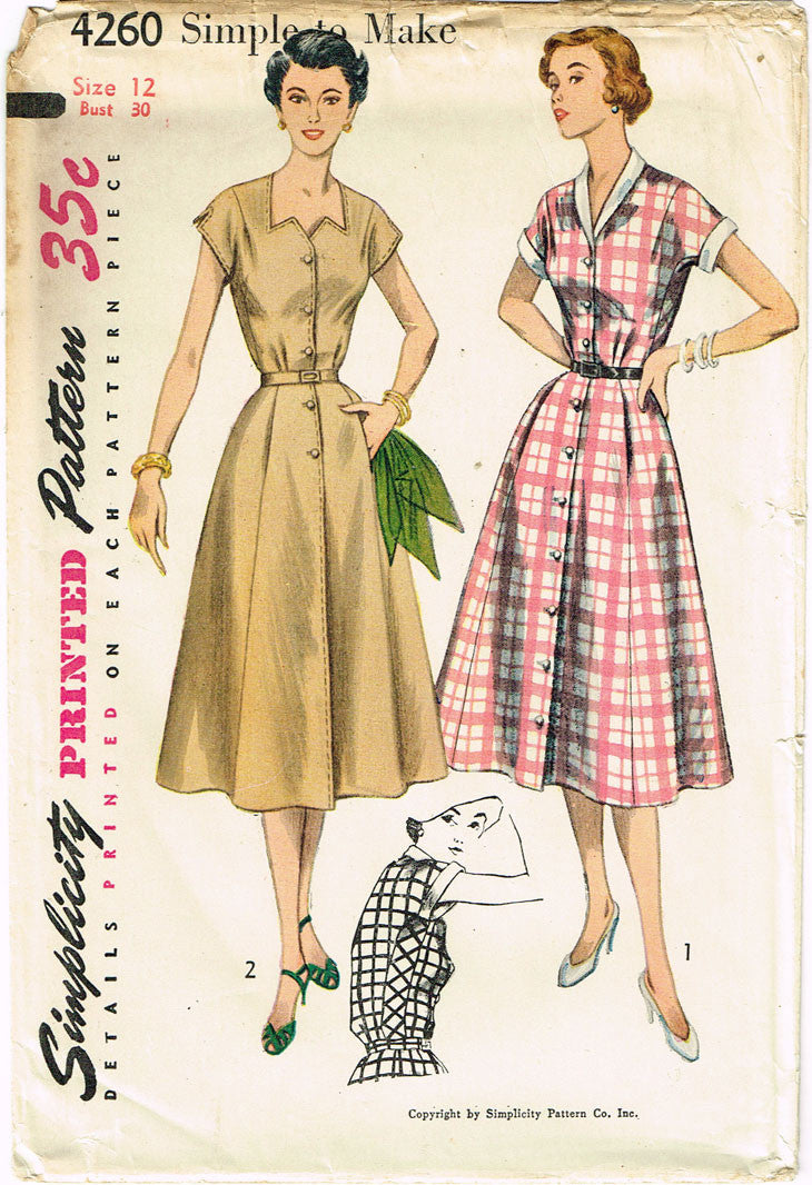 1950s Vintage Simplicity Sewing Pattern 4260 Uncut Misses Street Dress ...