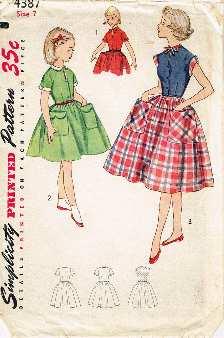 1950s Vintage Simplicity Sewing Pattern 4387 Little Girls Casual Dress ...