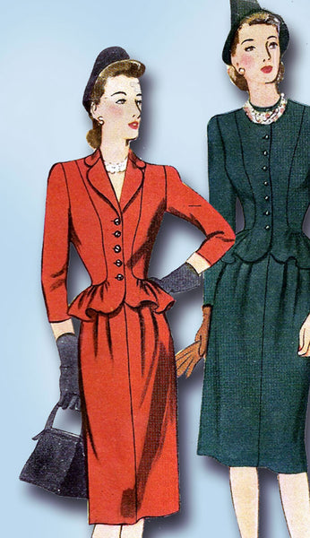 1940s Vintage Simplicity Sewing Pattern 4503 Misses WWII Peplum Suit S ...