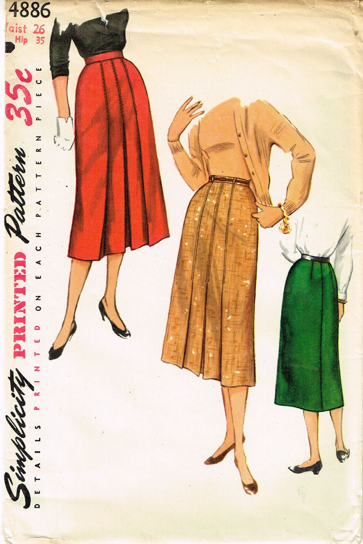 1950s Vintage Simplicity Sewing Pattern 4886 FF Misses Slender Skirt ...