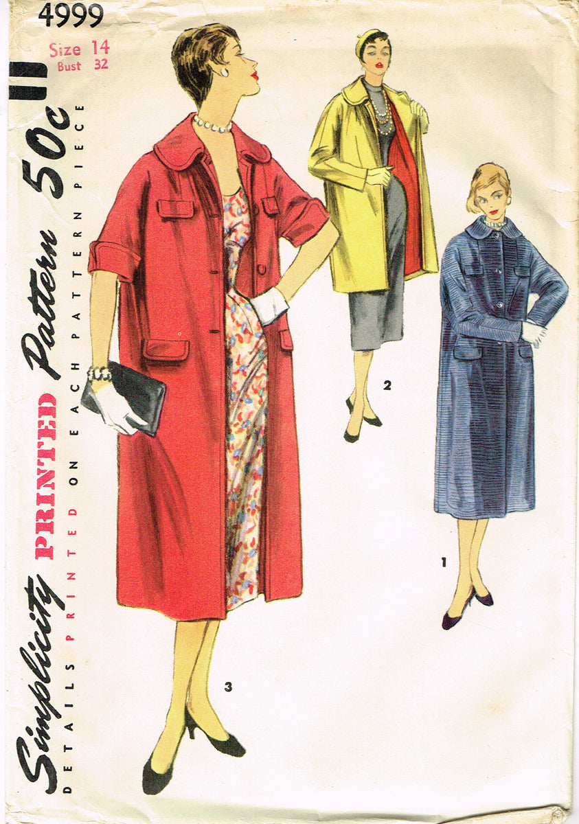 Simplicity 4999: 1950s Uncut Misses Coat 32 B Vintage Sewing Pattern ...