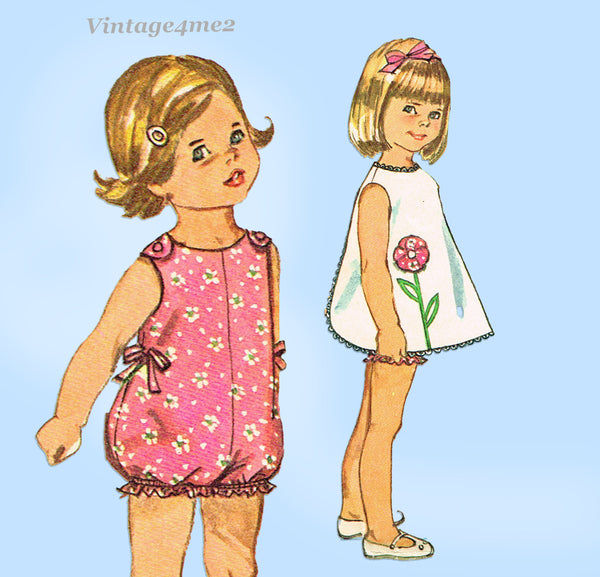 1960s Vintage Simplicity Sewing Pattern 6468 Baby Girls Romper & Apron ...