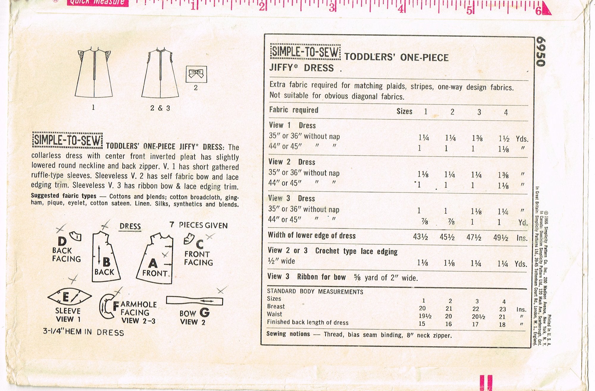 1960s Vintage Simplicity Sewing Pattern 6037 Tot Girls Bathingsuit Sz1 ...