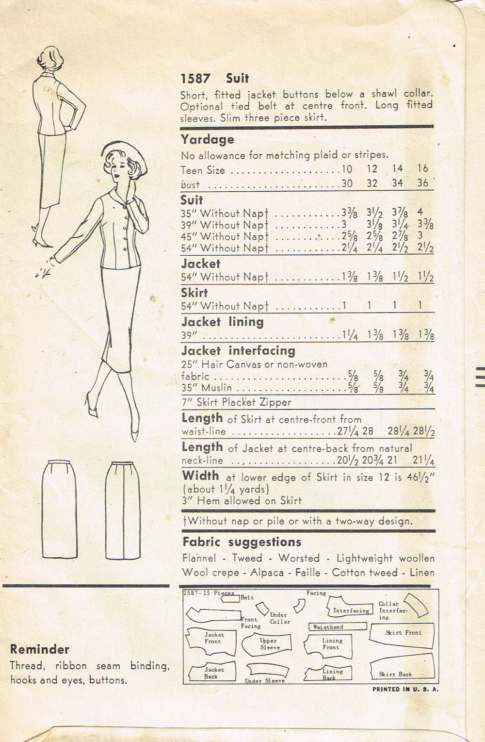 1950s Vintage Vogue Sewing Pattern 1587 Teen Misses Sheath Dress Size ...